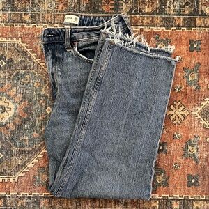 Abercrombie Curve Love Vintage Straight Denim Jeans with Raw Hem